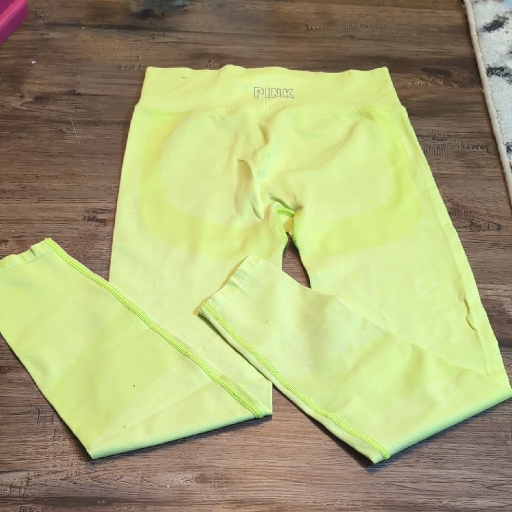 PINK Victoria's Secret Neon Yellow Leggings - Medium